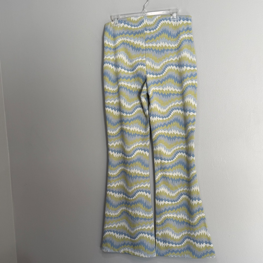 Urban Outfitters Blue Green Zigzag Knit Flare Pants High Waisted Large OB1500994 - Picture 2 of 6